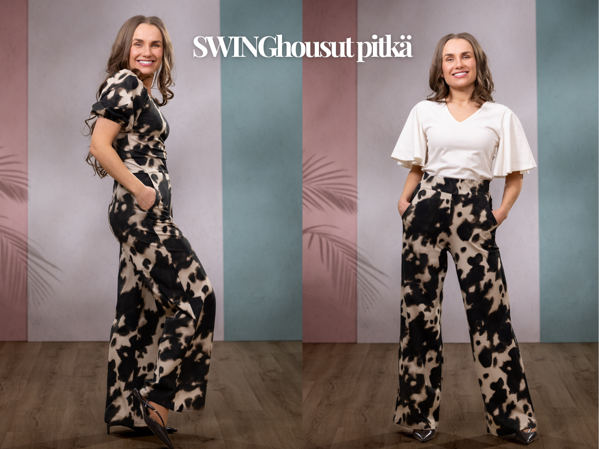 Pitkälahkeiset SWINGhousut Kaiku-kuosilla