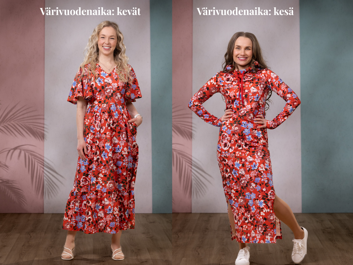 Rakkaudella -kuosi eri värivuodenaikojen yllä