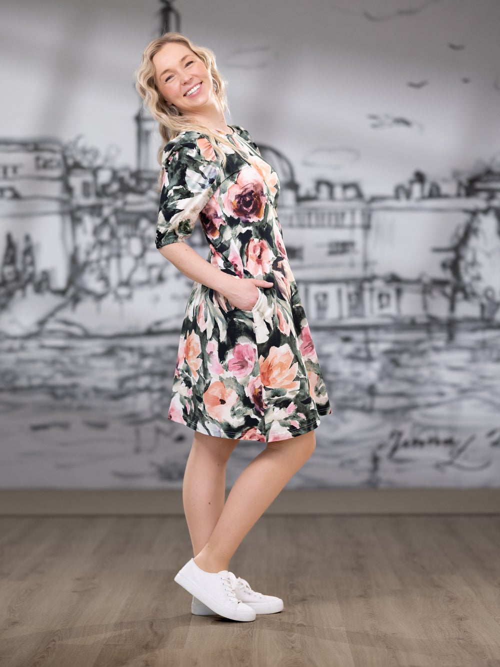 FRIDAmekko lyhythiha (Nocturne persikka / vihre&auml; trikoo)