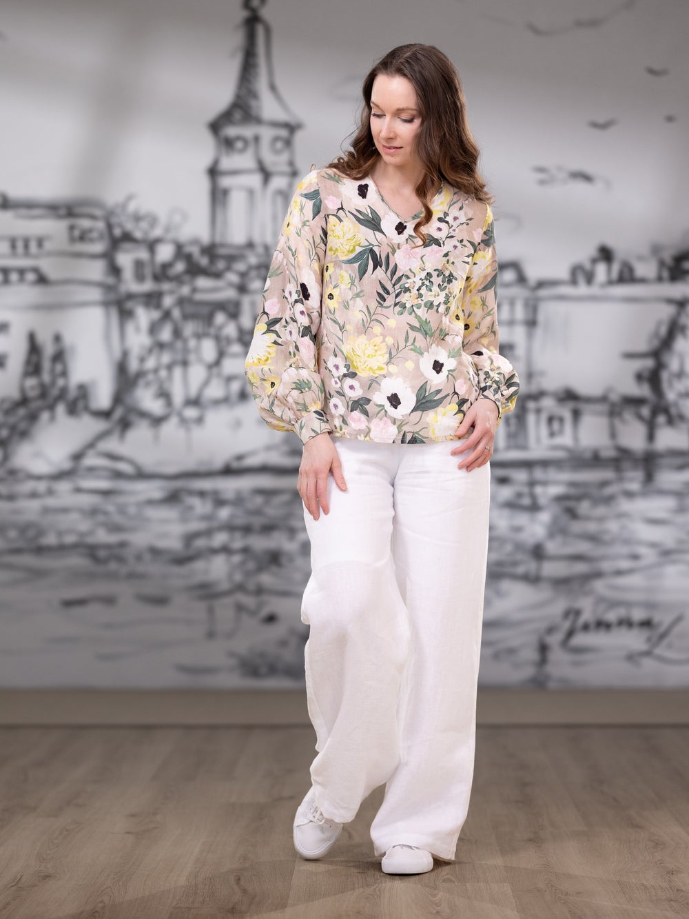 HERTTApaita (Kuningatarkukka keltainen / beige pellava)