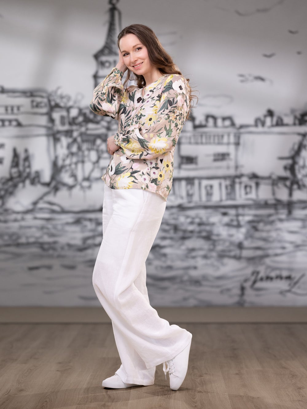 HERTTApaita (Kuningatarkukka keltainen / beige pellava)