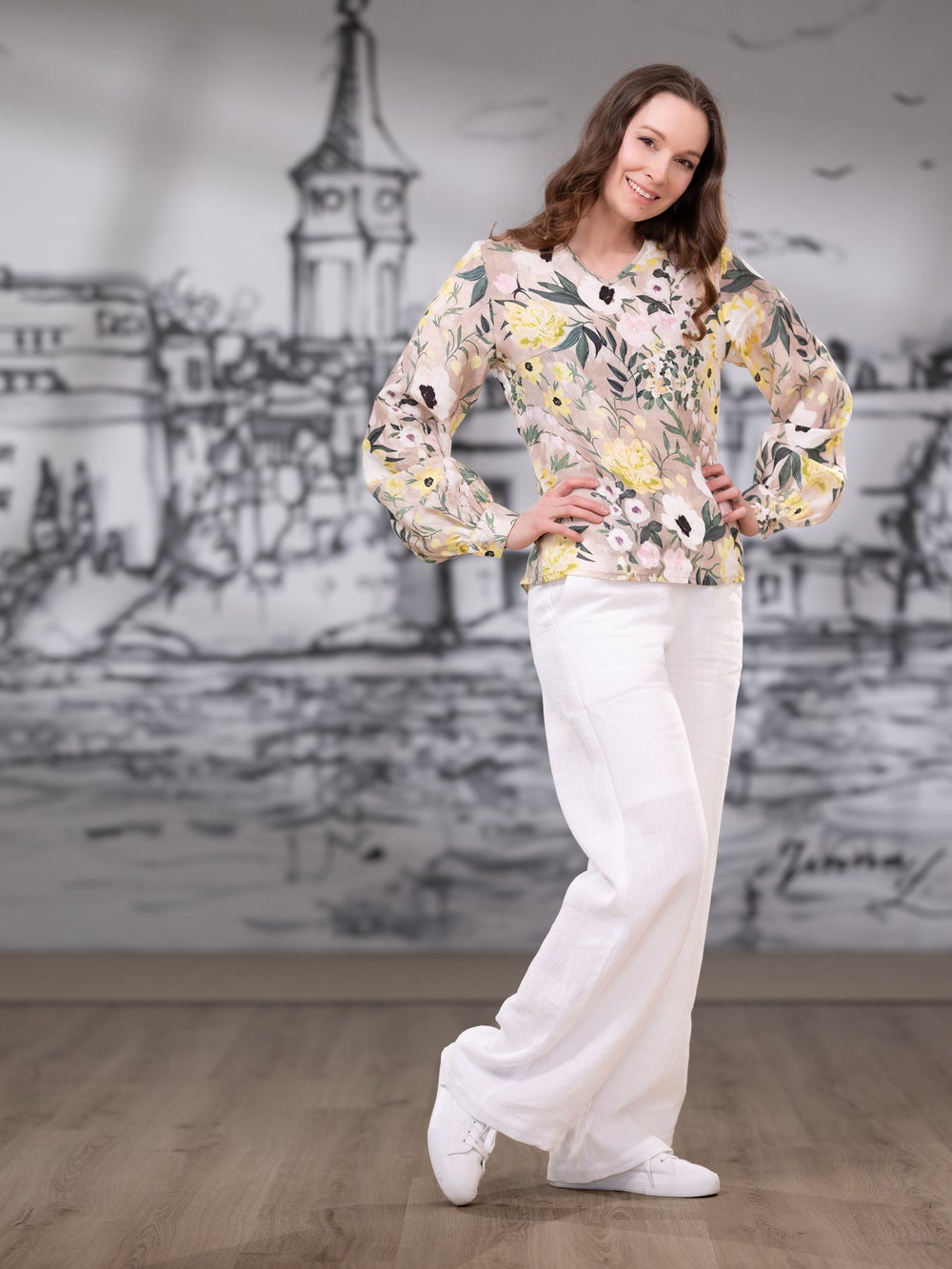 HERTTApaita (Kuningatarkukka keltainen / beige pellava)