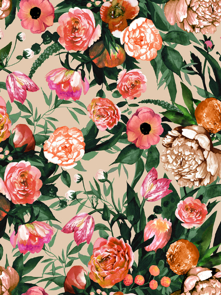 YHDESS&Auml;mekko (Kukkaiskylpy l&auml;mmin oranssi / vaalea beige trikoo)