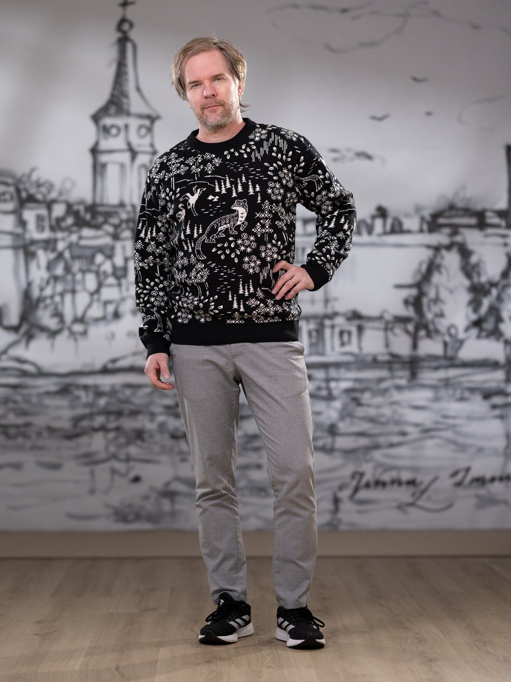 NEULEpaita miesten (Pohjoisen kutsu musta / luonnonvalkoinen puuvilla)
