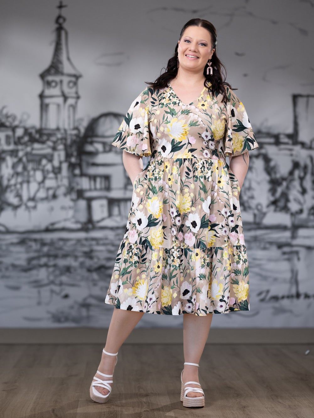 SANDRAmekko lyhythiha (Kuningatarkukka keltainen / beige trikoo)