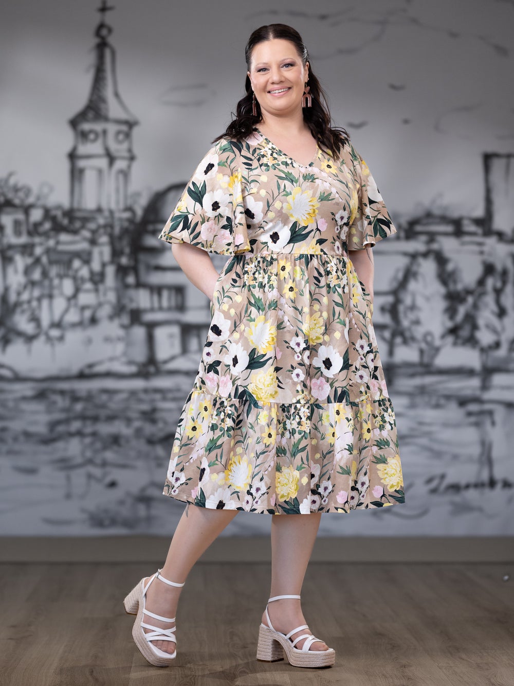 SANDRAmekko lyhythiha (Kuningatarkukka keltainen / beige trikoo)