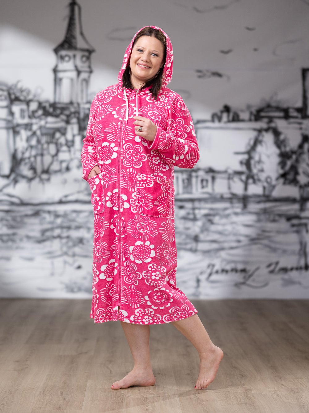 SAUNAtakki (Kukkaniitty pinkki joustofrotee)