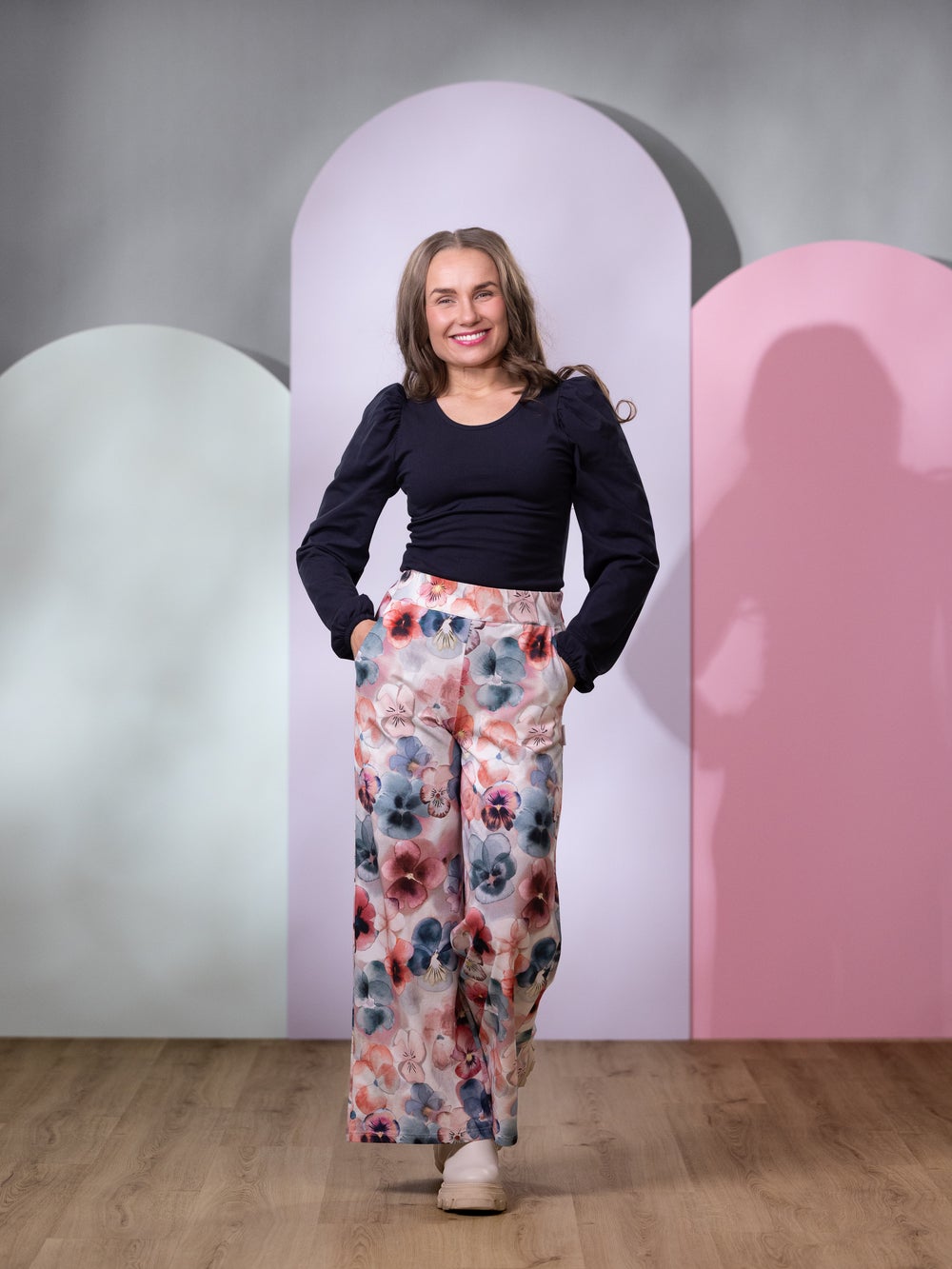 SWINGhousut pitk&auml; (Orvokki valkoinen / roosa / sininen trikoo)