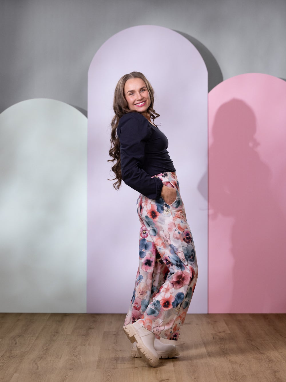 SWINGhousut pitk&auml; (Orvokki valkoinen / roosa / sininen trikoo)