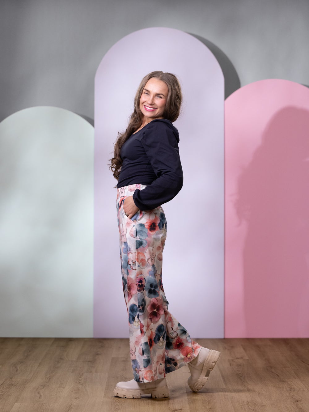 SWINGhousut pitk&auml; (Orvokki valkoinen / roosa / sininen trikoo)