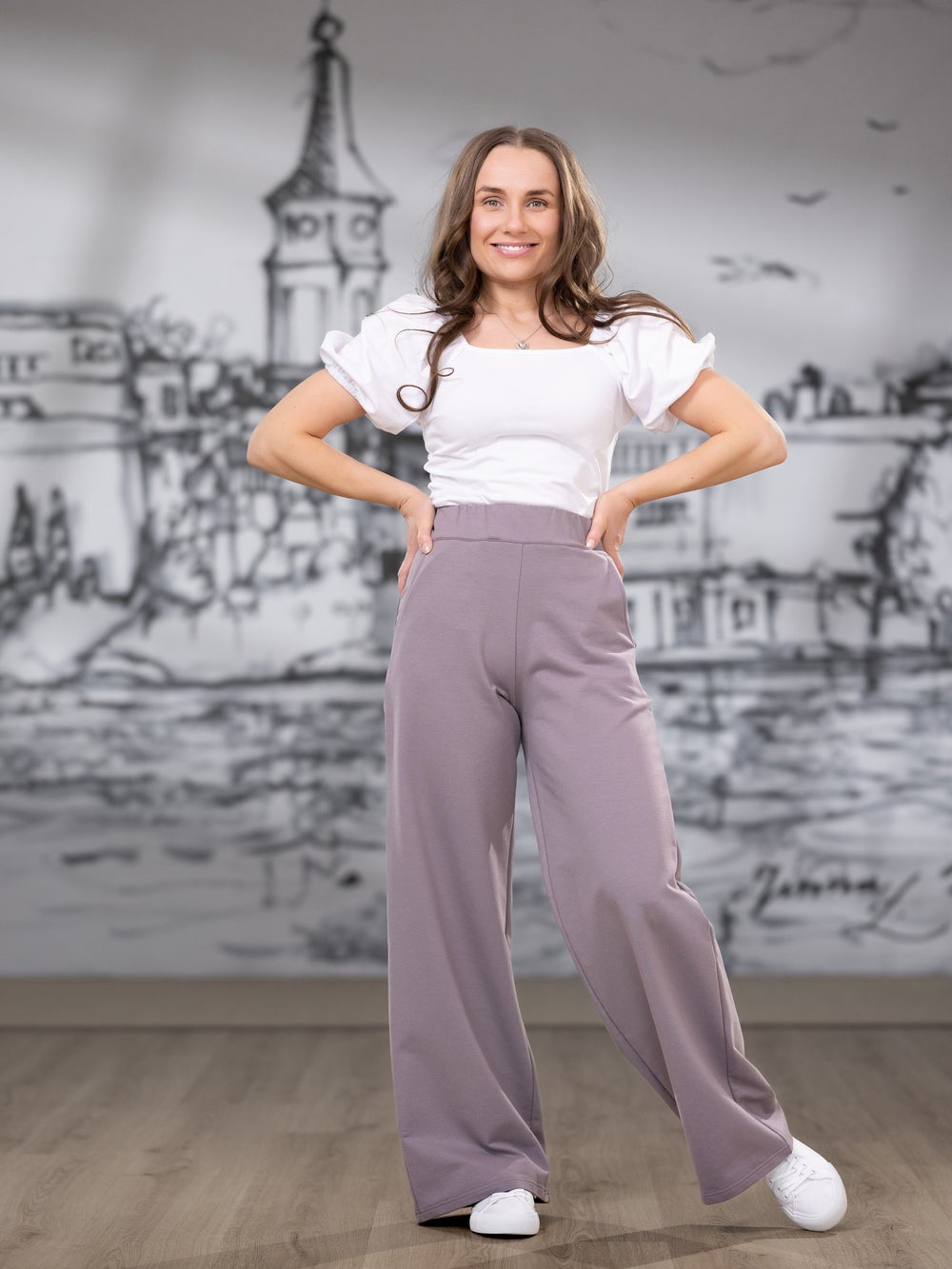 SWINGhousut pitk&auml; (taupe joustocollege)