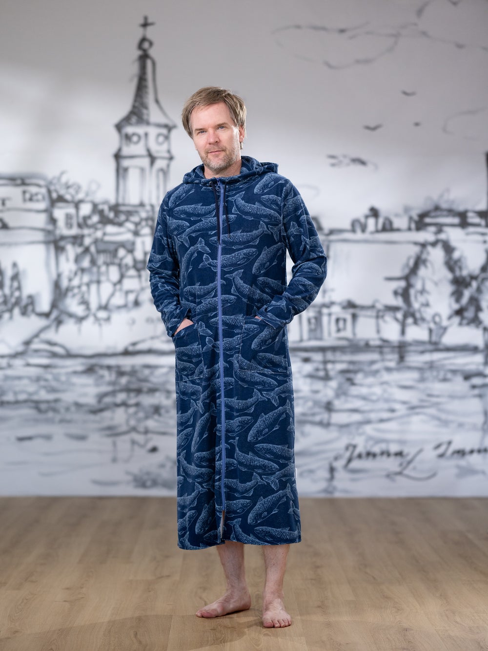 SAUNAtakki miesten (Lohen nappasin sininen joustofrotee)