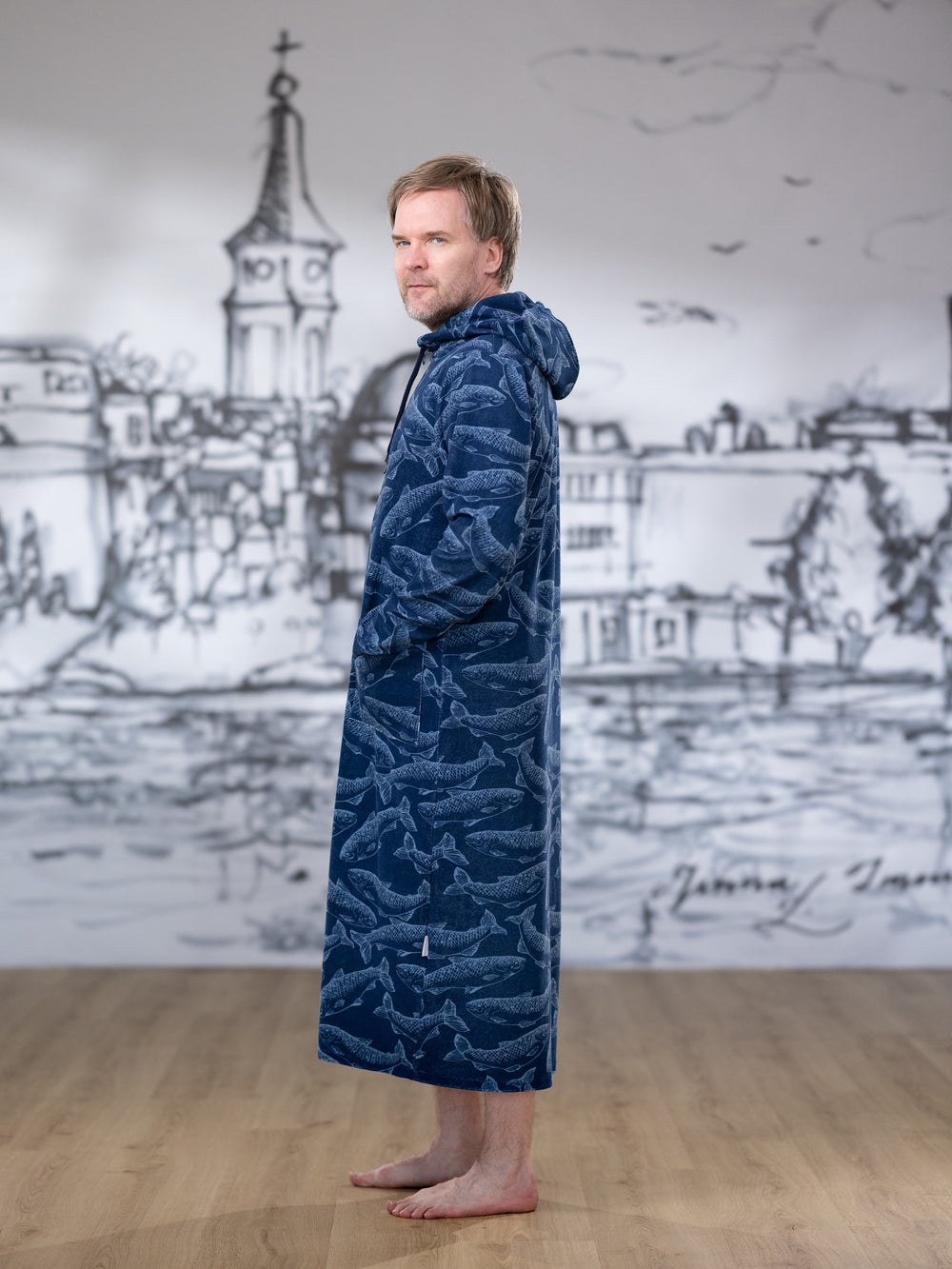 SAUNAtakki miesten (Lohen nappasin sininen joustofrotee)