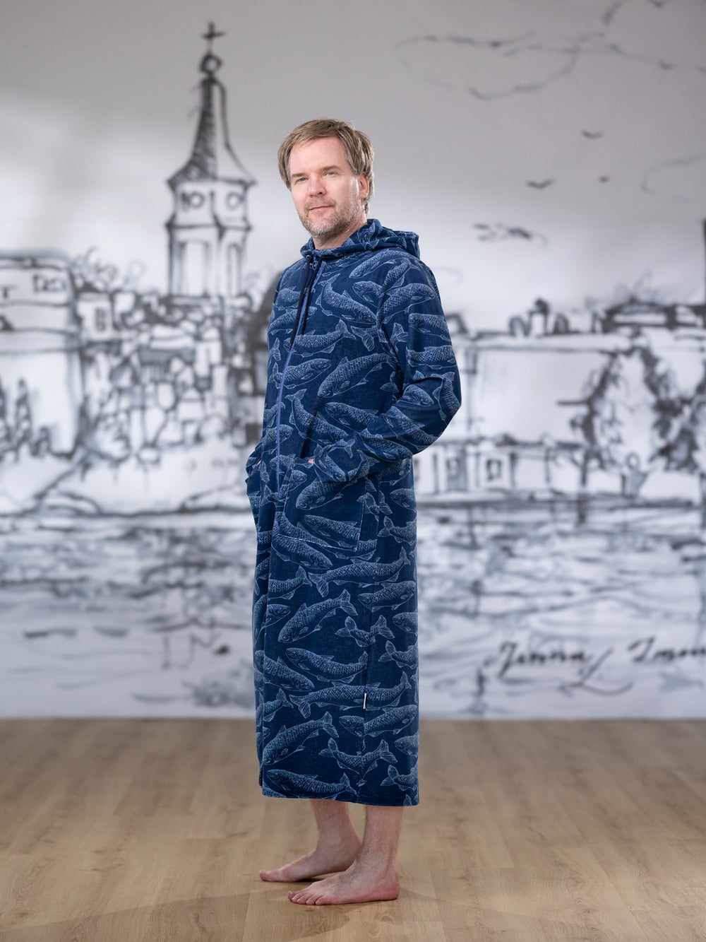 SAUNAtakki miesten (Lohen nappasin sininen joustofrotee)