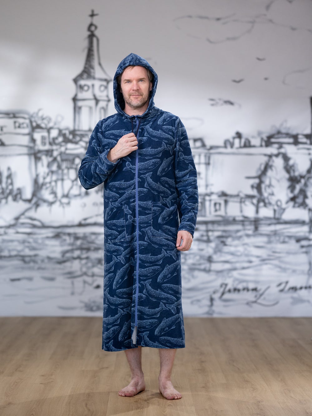 SAUNAtakki miesten (Lohen nappasin sininen joustofrotee)