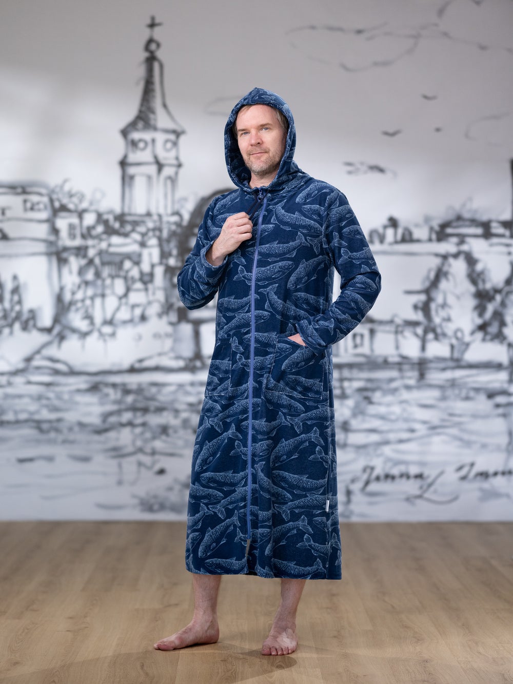 SAUNAtakki miesten (Lohen nappasin sininen joustofrotee)