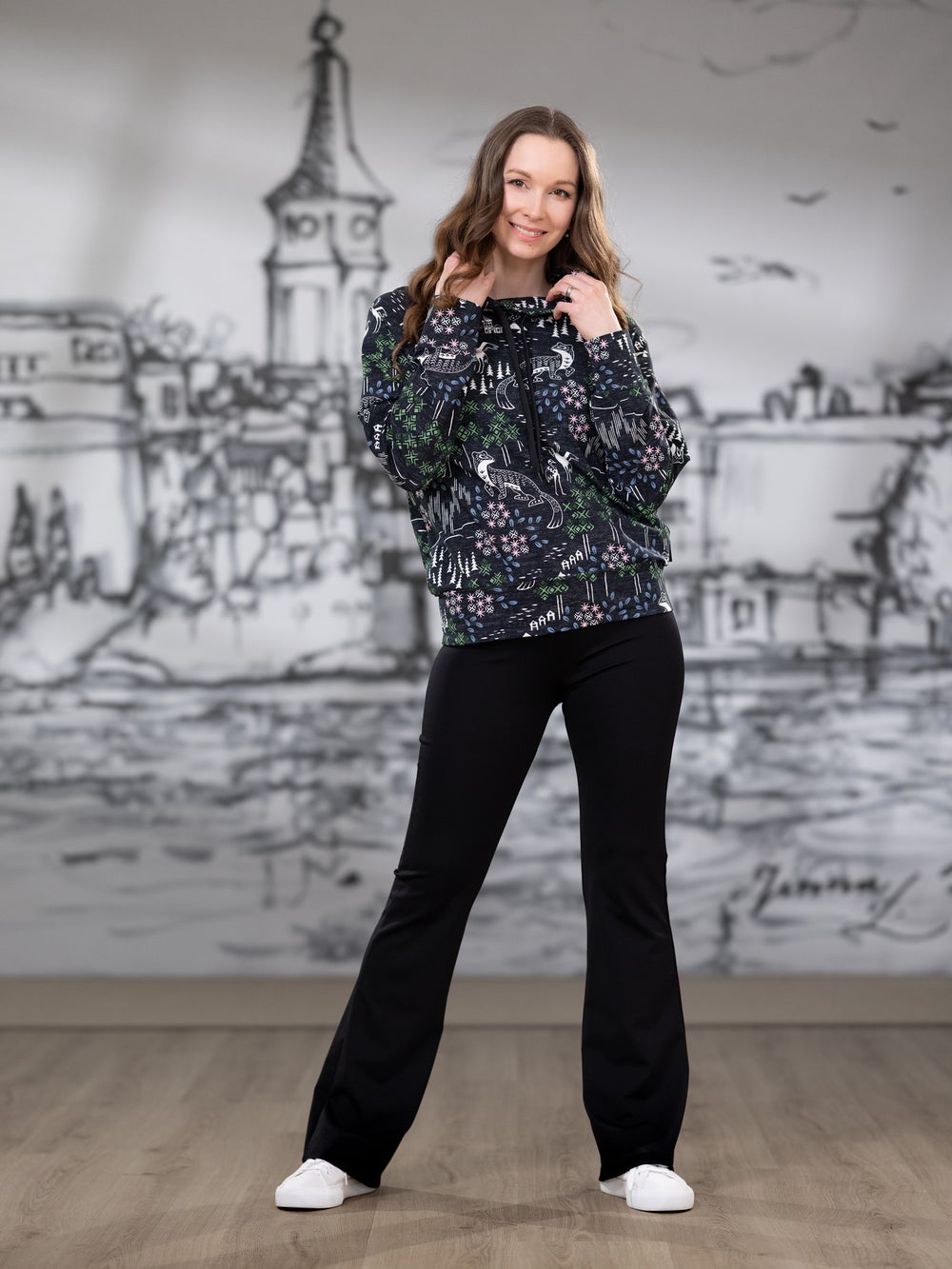 TUNTURIhuppari (Pohjoisen kutsu musta / vihre&auml; / roosa joustocollege)