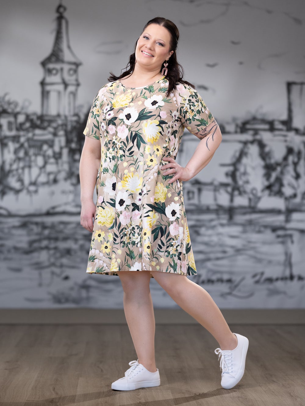 VERSOmekko lyhythiha (Kuningatarkukka keltainen / beige trikoo)