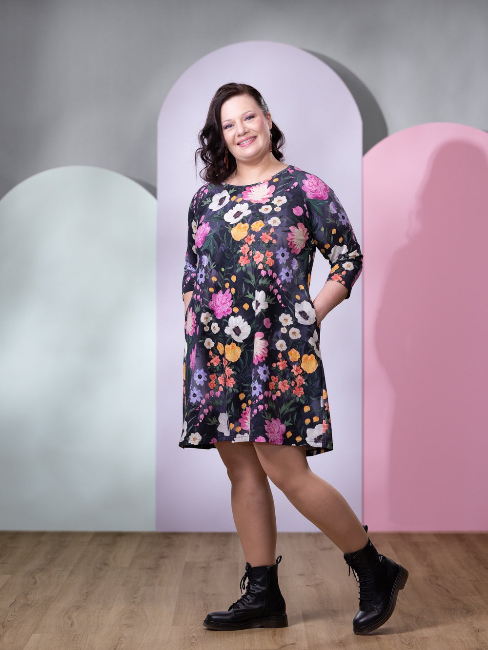 VERSOmekko 3/4 hiha (Kuningatarkukka muste / fuksia trikoo)