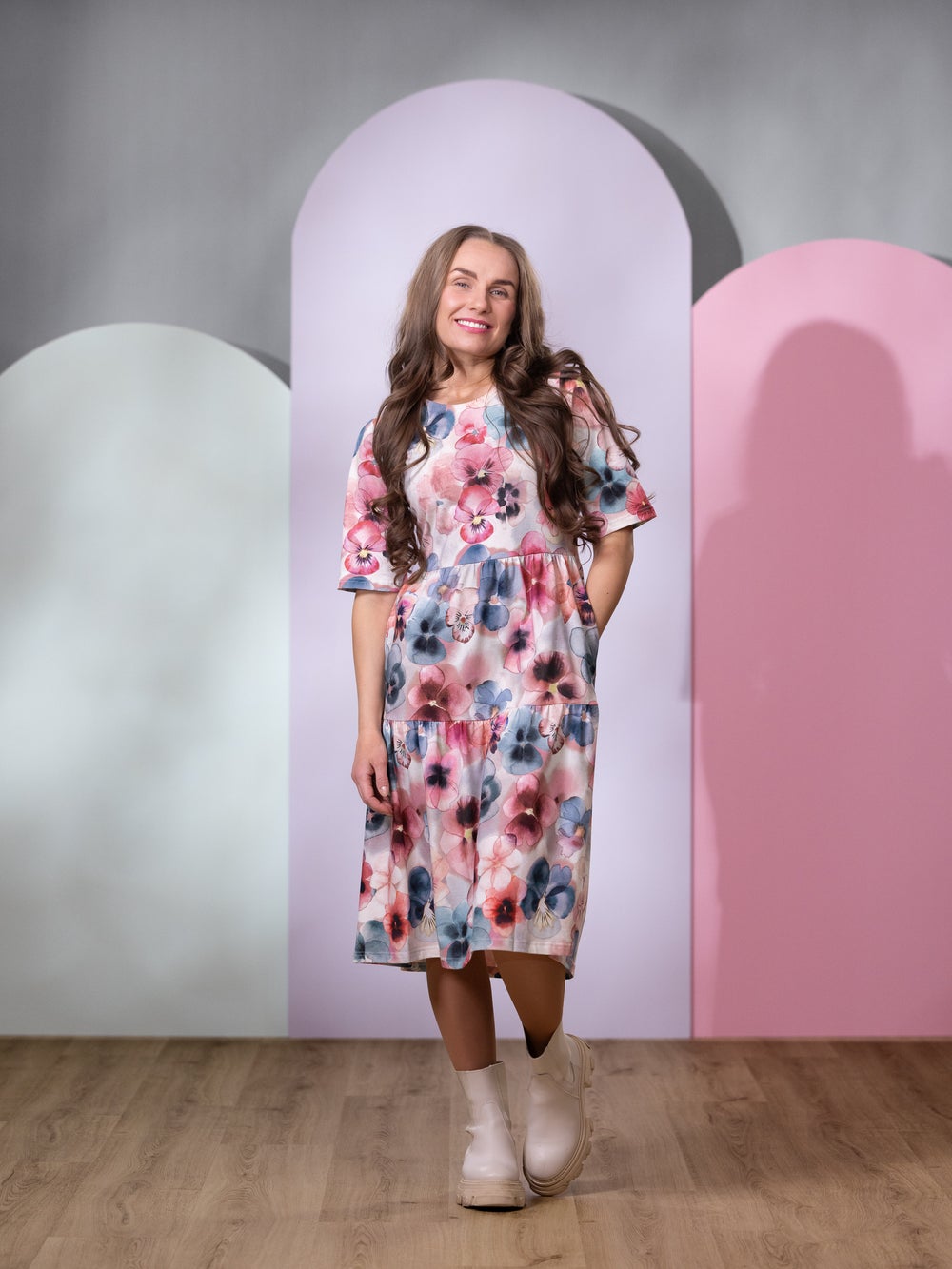 VILMAmekko lyhythiha (Orvokki valkoinen / roosa / sininen trikoo)