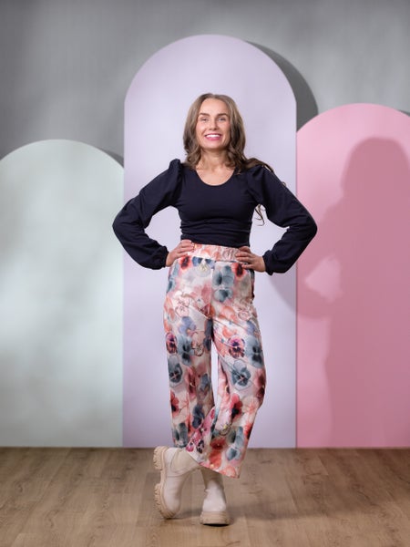 SWINGhousut (Orvokki valkoinen / roosa / sininen trikoo)